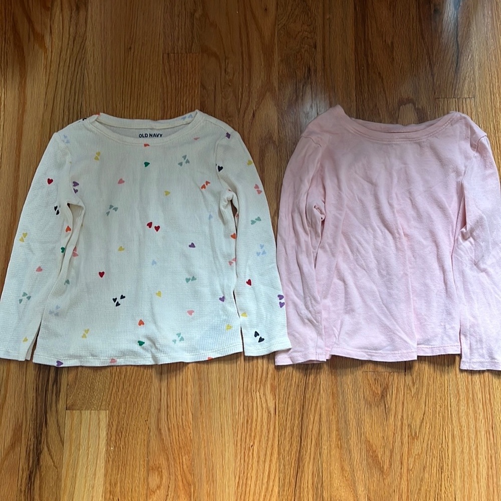 Lot of 2 Old Navy Long Sleeve Shirts Waffle Thermal Heart Print and Light Pink